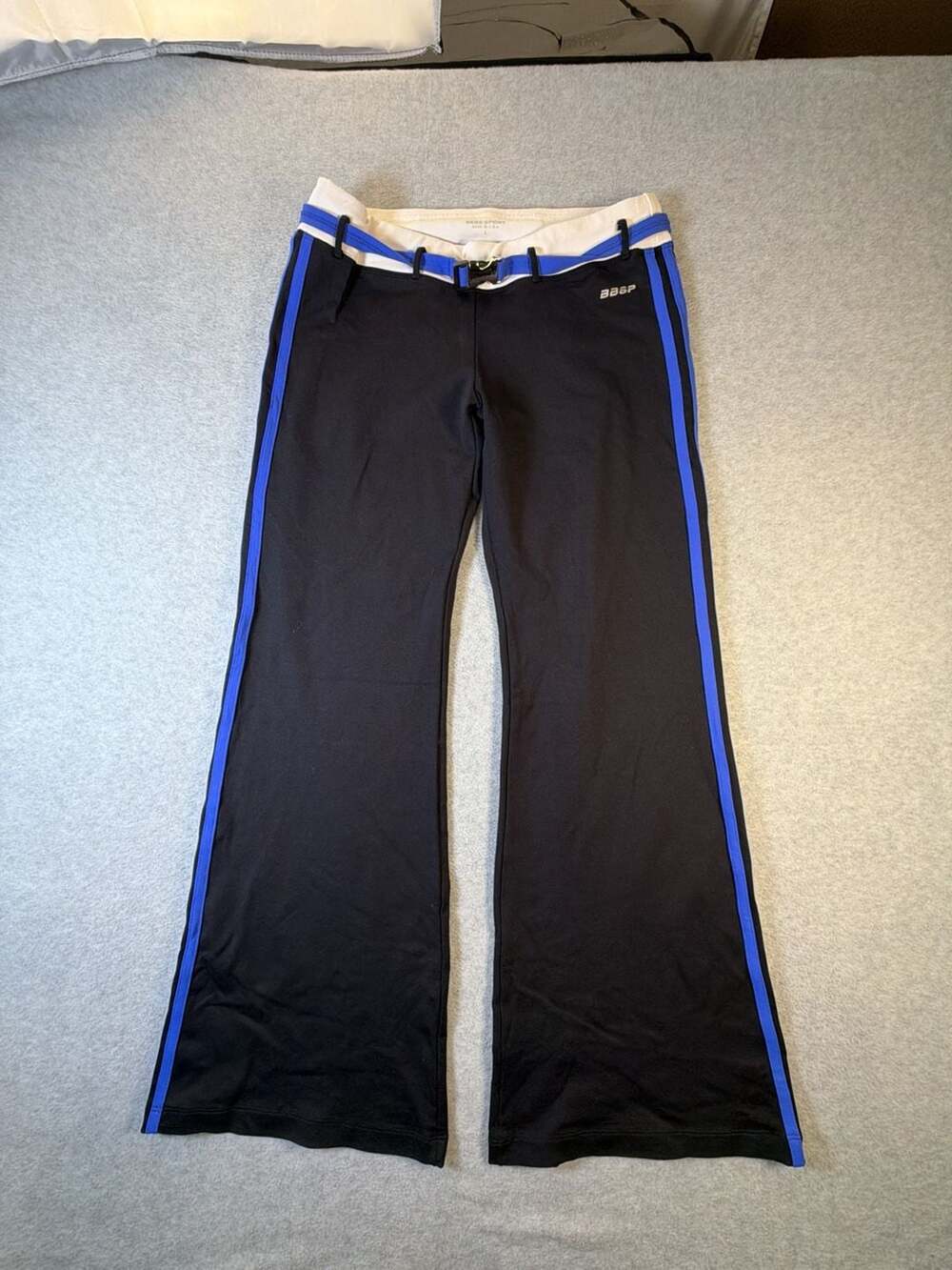 Bebe Sport Black & Blue Side Stripe Athletic Pants with Belt Size L